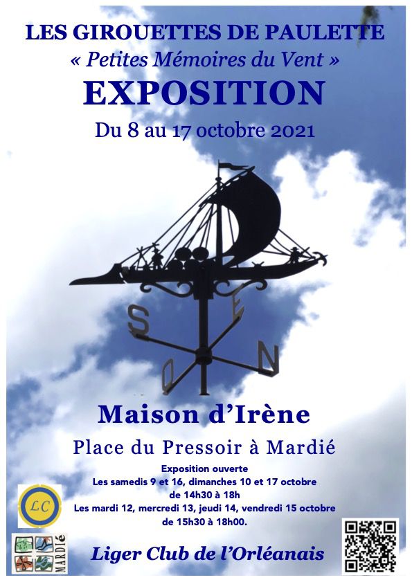 EXPOSITION les Girouettes de Paulette jusqu'au 17 octobre à Mardié (45) -  Organisation Liger club de l'Orléanais - VIVRE AUTREMENT VOS LOISIRS avec  Clodelle