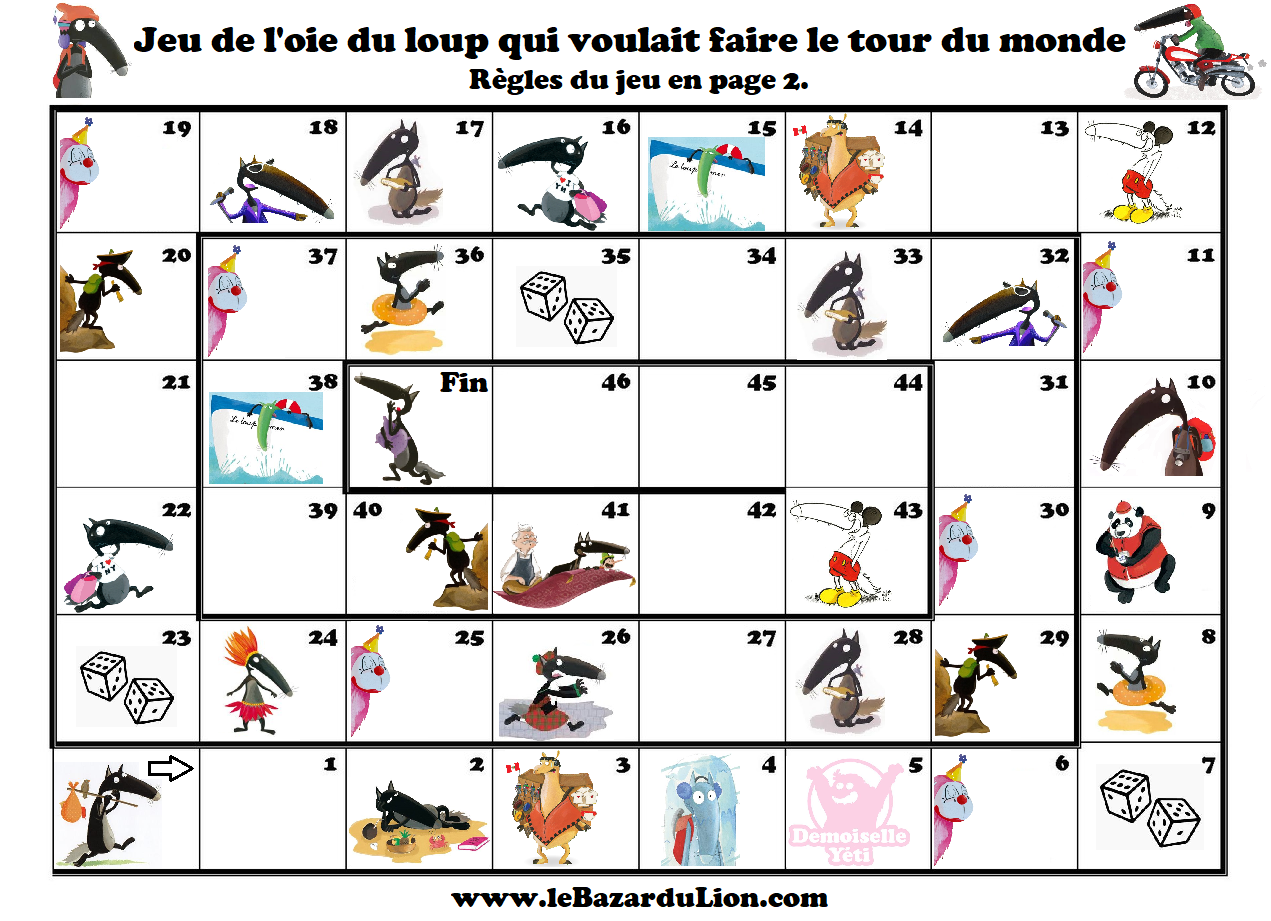 Le Loup Qui Voulait Faire Le Tour Du Monde Coloriage Jeu de l'Oie du loup qui voulait faire le tour du monde  [Activité][Géographie][Loup][Maternelle][Élémentaire] - Le Bazar du Lion