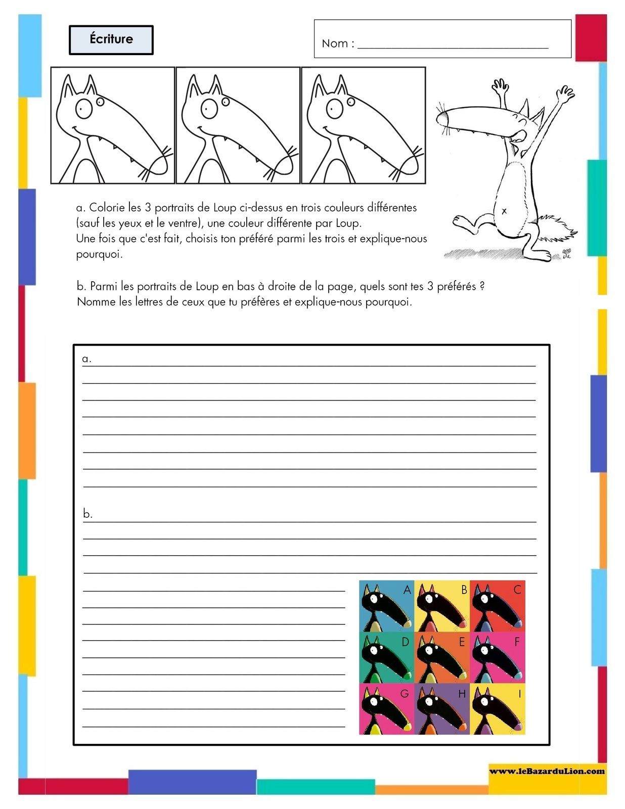 Le Loup Qui Voulait Changer De Couleur Coloriage Production d'écrits - Le loup qui voulait changer de couleur [Émotions][Loup][GS-CE1]  - Le Bazar du Lion