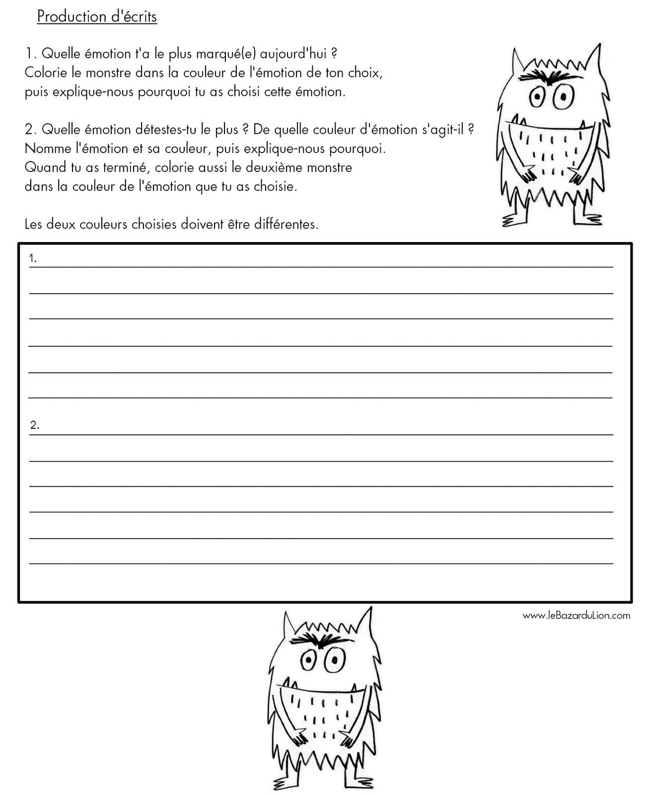 La Couleur Des émotions Coloriage Productions d'écrits sur la Couleur des émotions (Annexe : La Couleur des  émotions) [Émotions][Couleurs][GS-CP] - Le Bazar du Lion