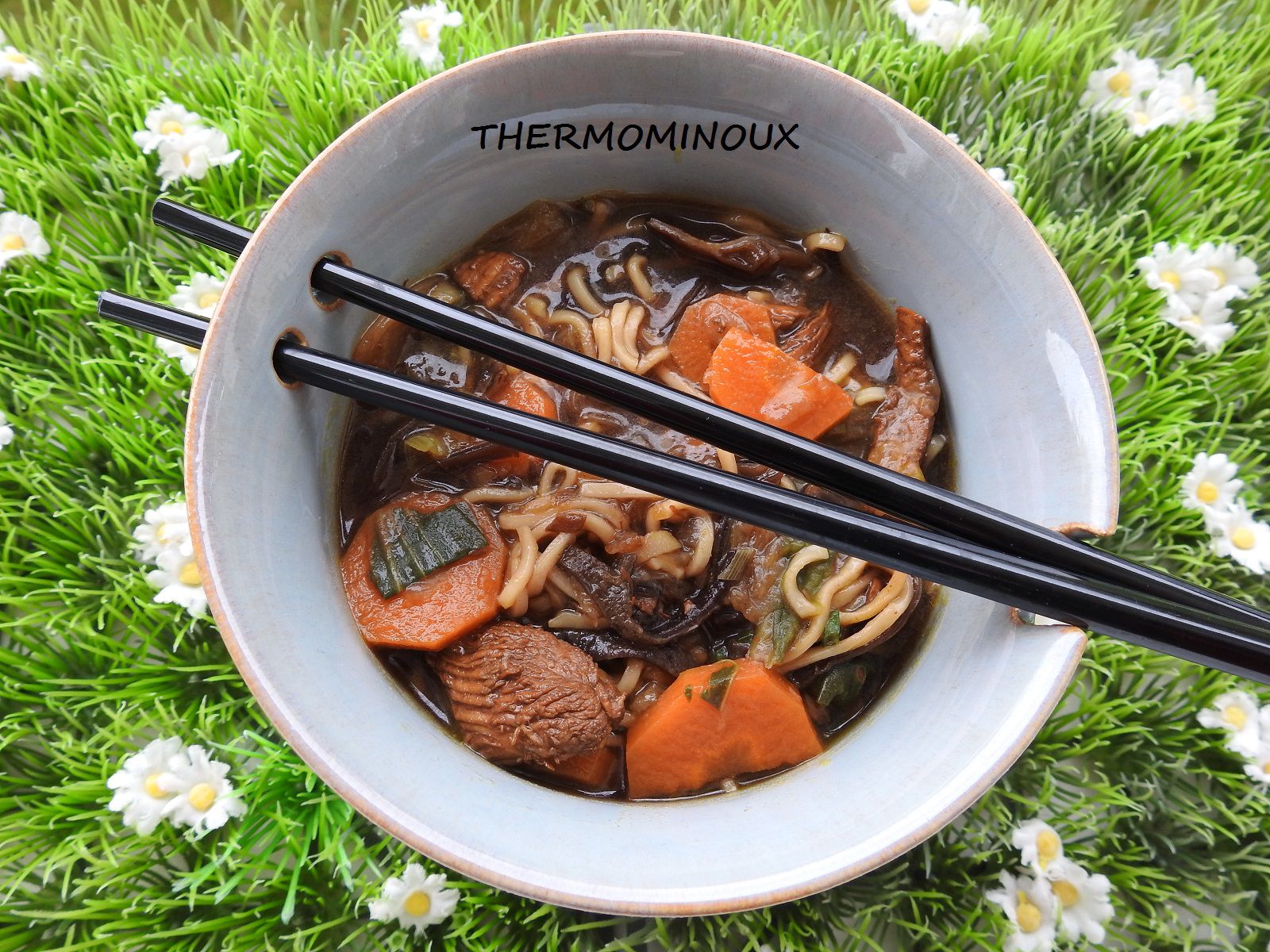 Soupe chinoise de vermicelles au poulet et champignons noirs