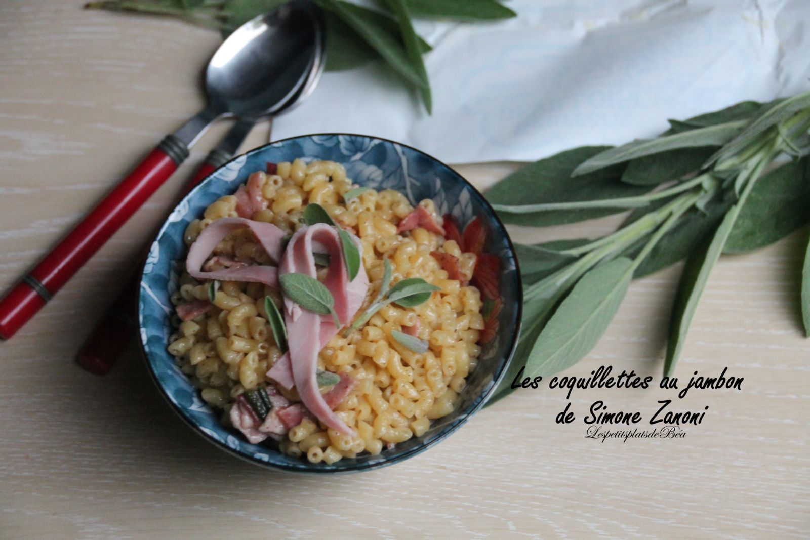 Les coquillettes au jambon de Simone Zanoni (cuisson en 2 temps) - Les  petits plats de Béa
