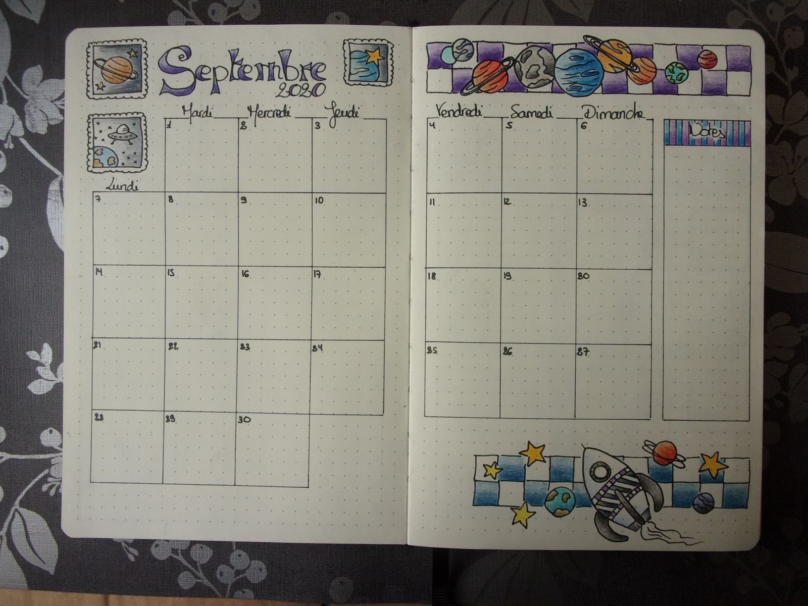 Bullet Journal Monthly Grand Calendrier Septembre 2020 Espace