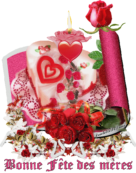 Gif Scintillant Bonne Fete Des Meres Avec Roses Et Gateau En Forme De Cœur Les Gifs Animes De Dentelledelune