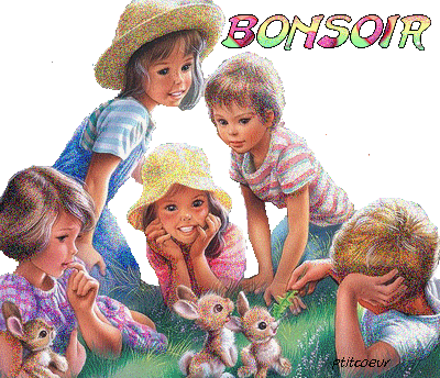 Bonsoir - Martine - Enfants - Lapins - Amitié - Gif scintillant - Gratuit