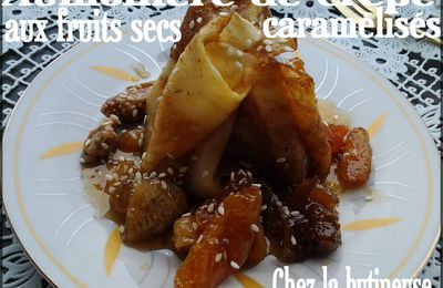 Aumonière de crêpe aux fruits secs caramélisés