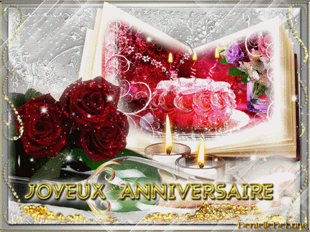 Gif Scintillant Joyeux Anniversaire Pour Femme Gateau Et Bougies Animees Fleurs Roses Les Gifs Animes De Dentelledelune