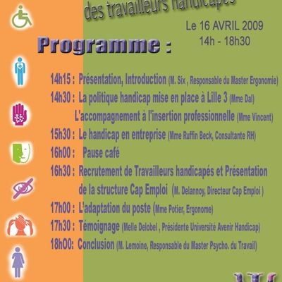 Colloque - Psychologie du travail et Ergonomie : des compétences pour l'emploi des travailleurs handicapés