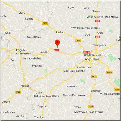 Charente - Mérignac - Position église fortifiée sur carte