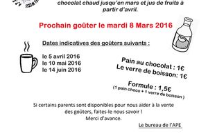 Vente de pains au chocolat mardi 8 mars