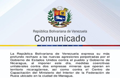 Le Venezuela rejette les nouvelles agressions américaines contre le Nicaragua