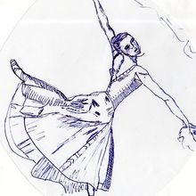 danseuse avec foulard - dessin à l'encre bleue