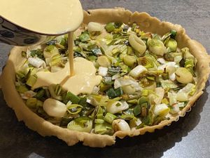 Tarte aux poireaux, pâte à l'huile d'olive