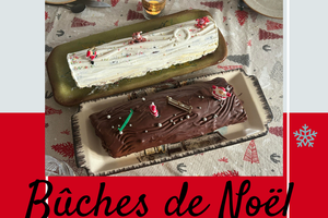 Bûches de Noël 2023 . Glacée aux Kinder Bueno et pâtissière aux fruits confits.