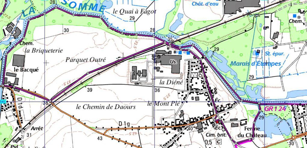 Parcours d'Aubigny prévu et réalisé (GPS Tomtom)