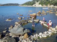 Amarinage tranquille pour les premières nav' : mer calme, sources d'eau chaude pour se détendre à l'arrivée au mouillage, domptage des WC marins, leçons de turc pour les filles, couture et tricot pour les garçons...