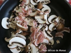 Pâtes aux champignons, poitrine fumée et râpé aux 3 tommes 