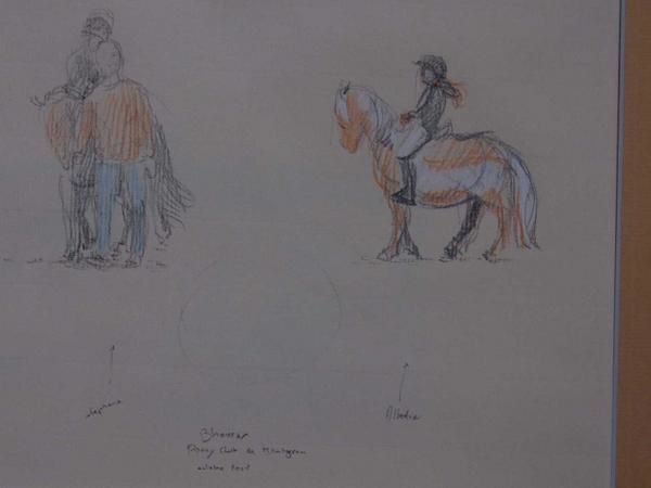 Croquis et dessins fruits de l'observation et de la rapidité d'éxécution,profitant de l'apprentissage d'Albertine au poney club.