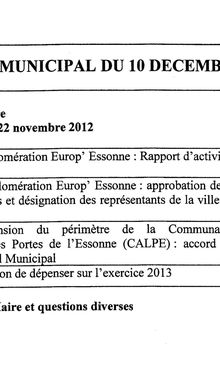 Conseil Municipal du 10 décembre 2012