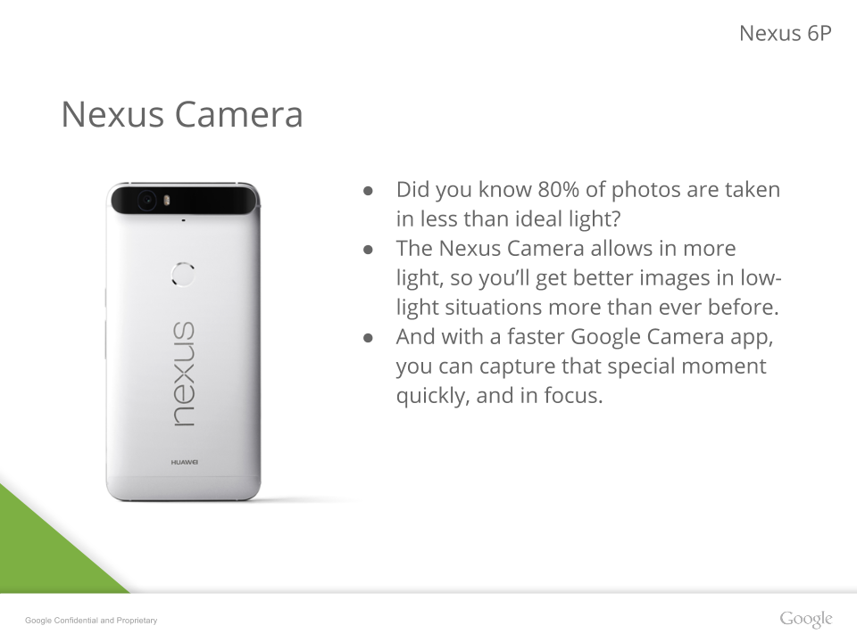 Nexus 6P Presentation Leak Includes More Detailed Images and Specs, Confirms Gorilla Glass 4, Metal Body, And 3450mAh Battery