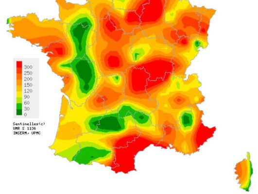 Épidémie de Gastro-entérite : carte de France de propagation du virus