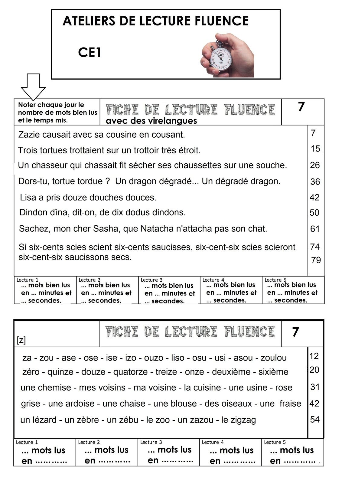 Ateliers de lecture fluence CE1, ateliers 7 - école maternelle Gellow