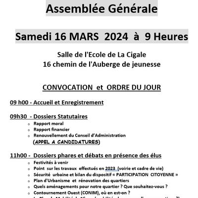 Assemblée générale du Comité de Quartier de Villeverte, samedi 16 mars 2024
