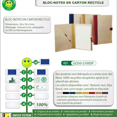 Bloc-notes en carton et papier recyclé GO50-2100SP de fabrication Européenne