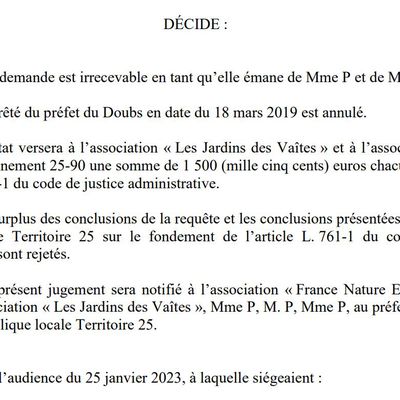 Le Préfet et la Mairie de Besançon sanctionnés par le Tribunal administratif ne pourront pas détruire des espèces protégées !