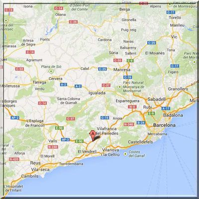 Espagne - Banyeres del Penedès - Position château sur carte