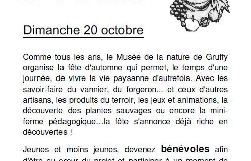 Le Musée de la nature à l’occasion de la R’vola , sa grande fête d’automne du 20 octobre prochain, recherche des volontaires pour participer à l'organisaiton et des pommes pour le stand du Bidoyon. 