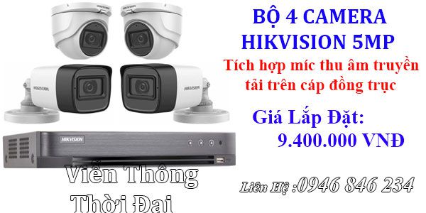 Lắp đặt bộ 4 camera TVI hikvision tích hợp thu âm thanh