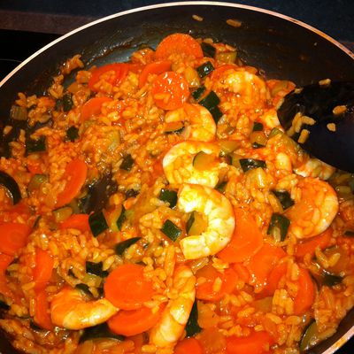 Risotto de légumes et crevettes au curry