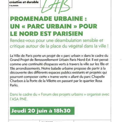 Promenade urbaine le 20 juin : un "parc urbain" pour le nord-est parisien