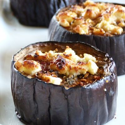 Aubergines confites fêta et miel