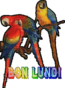 Bon Lundi - Oiseaux - Perroquets - Aras - Gif scintillant - Gratuit
