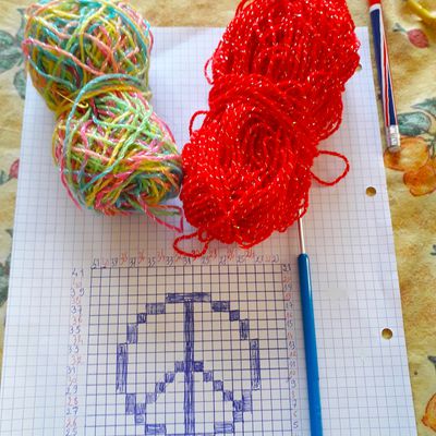 CROCHET : peace & love en jacquard C2C