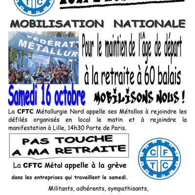 Manifestation des 16 et 19 Octobre à Lille pour la Défense des Retraites