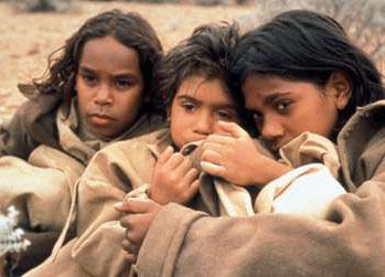 Aboriginal children (picture 1); Movie about Stolen Generation "Rabbit Proof Fence" (Picture 2)