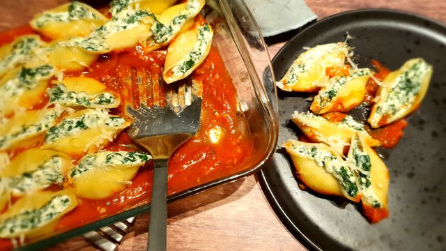 Conchiglionis ricotta épinards