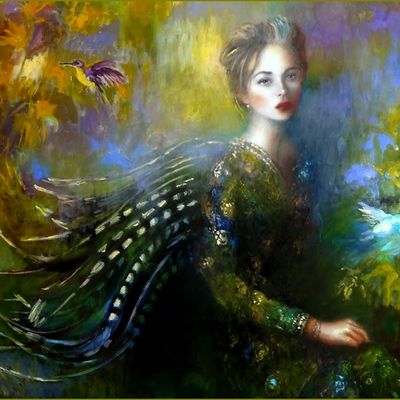 Femme et oiseau en peinture -   Joanna Zjawinska