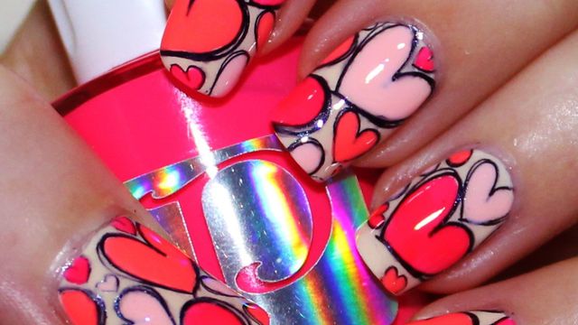 Glow in the dark Hearts manicure Feat. Polish Me To Go Nail Polish & Vivid Lacquer Stamping plate