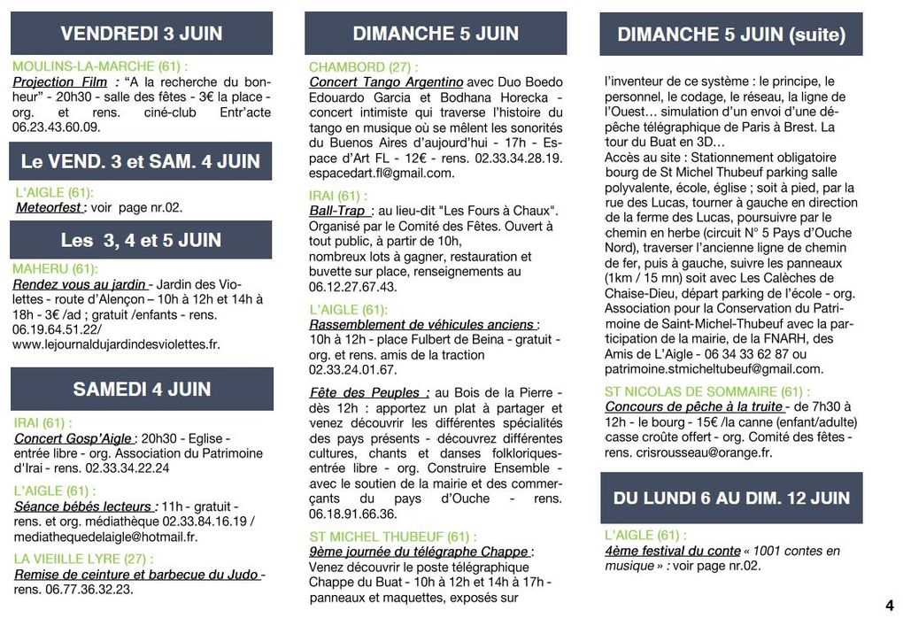 Programme des manifestations de juin