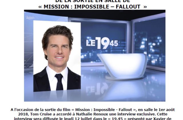 Entretien avec Tom Cruise jeudi dans le 19.45 sur M6.