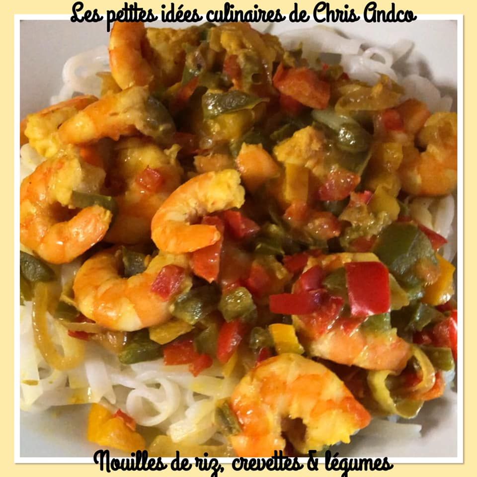 Nouilles de riz, crevettes et petits légumes