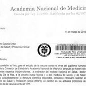L'Académie nationale de Médecine colombienne souligne les risques des vaccins HPV et écrit au Ministère de la Santé - Le site d'Initiative Citoyenne