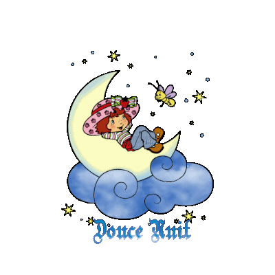 Douce Nuit - Lune - Nuage - Charlotte aux fraises - Gif animé - Gratuit