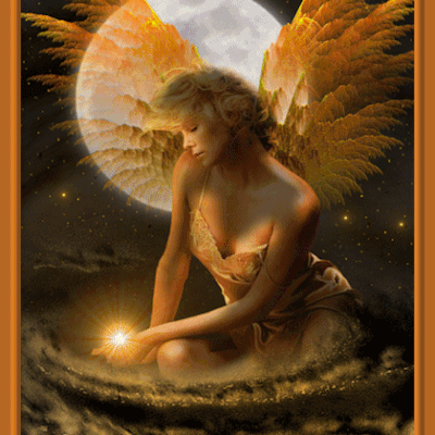 L'ange de la lumière - Femme - Angel - Lune - Gif scintillant - Gratuit