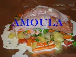 Papillote de saumon et fondue de légumes ----سمك السلمون بالخضروات والكريمة مغلف بالورق فى الفرن