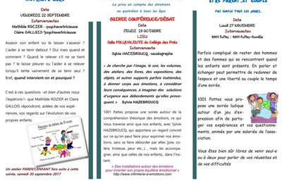 et..les SOIREES A THEME, second semestre 2017, pour vos et vos proches, parents, futurs parents